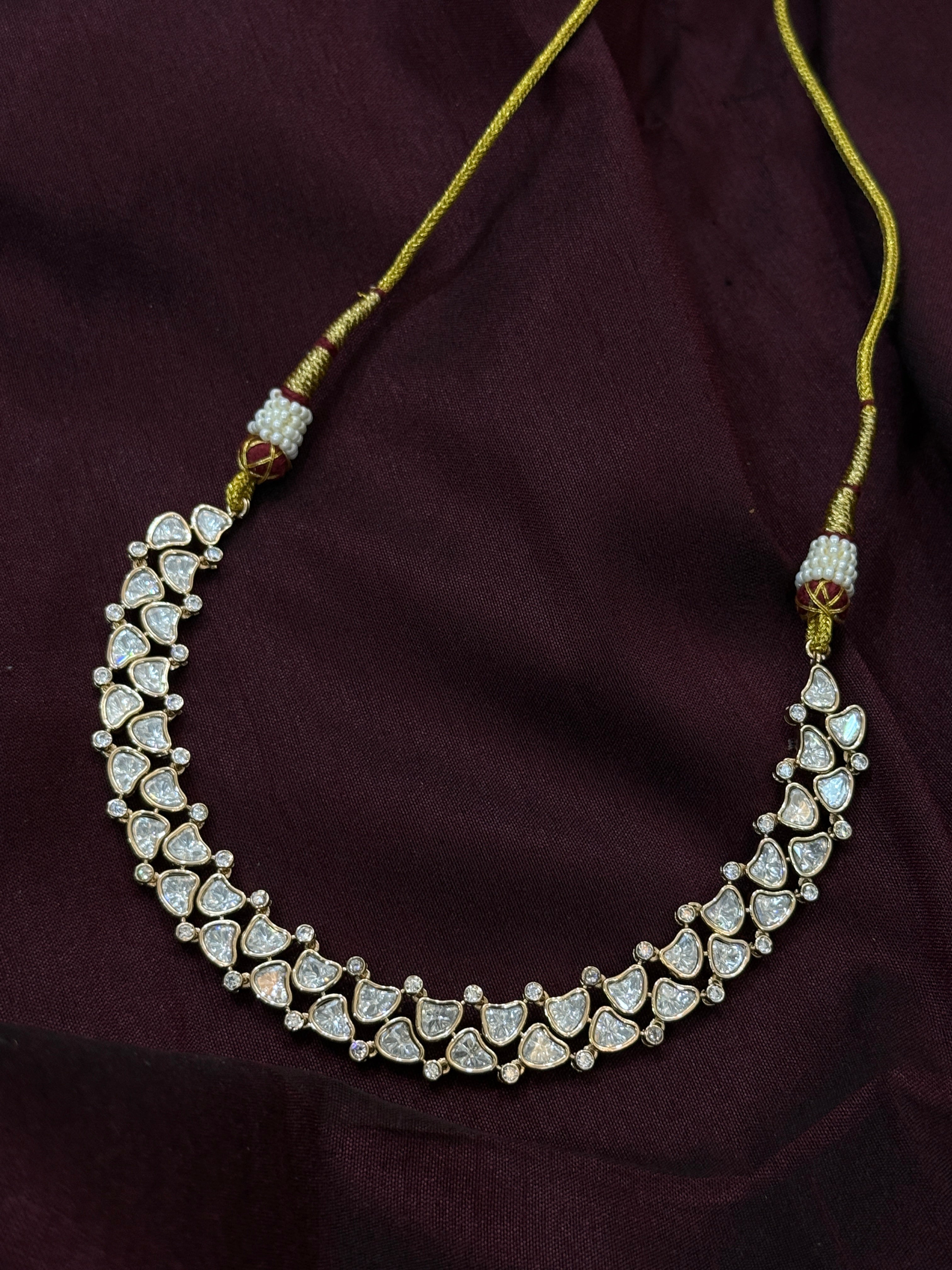 Elegant Gold-Plated Moissanite Kundan Necklace Set